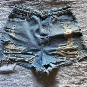 ASOS high waisted frayed denim shorts
